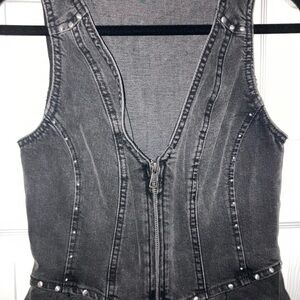 Wild Fable Black Denim Sleeveless Zip-Up Vest